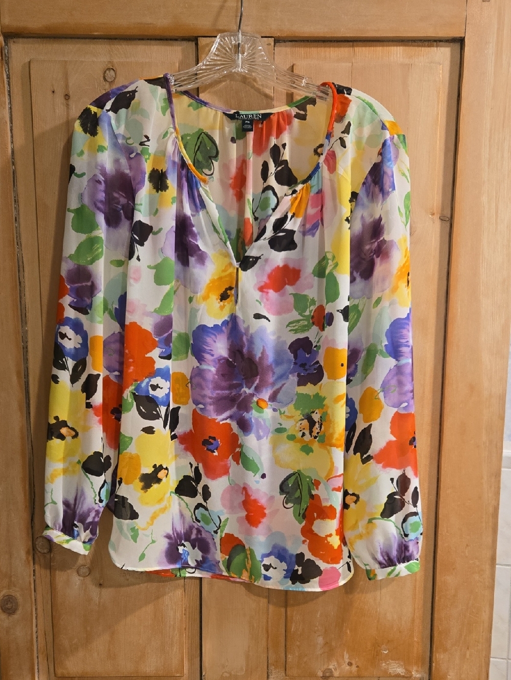 Lauren Ralph Lauren Floral V-Neck Long-Sleeve Blouse in Multicolor
